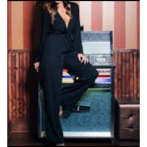 vestique Pants - VESTIQUE Speak Easy Black Knotted V Neck Dressy Jumpsuit Women's Size Me…